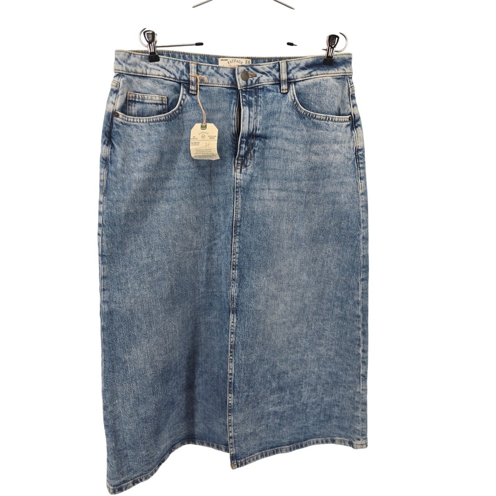 FatFace Denim Skirt Womens 10 Blue Midi Responsible Denim High Rise Front Slit